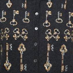 Pre Owned Dolce & Gabbana Grey Cashmere Embroidered Keys Buttoned Cardigan S