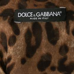 Pre Owned Dolce & Gabbana Brown Animal Printed Silk Tie-Neck Blouse S
