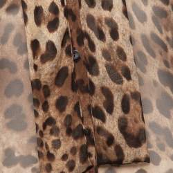 Pre Owned Dolce & Gabbana Brown Animal Printed Silk Tie-Neck Blouse S