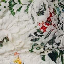 Pre Owned Dolce & Gabbana White Floral Jacquard Lace-Trimmed Skirt S