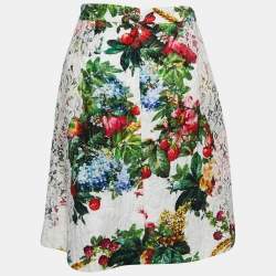 Pre Owned Dolce & Gabbana White Floral Jacquard Lace-Trimmed Skirt S
