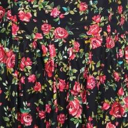 Pre Owned Dolce & Gabbana Black Rose Printed Cotton Flared Midi Dress M