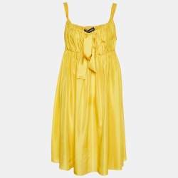 Pre Owned Dolce & Gabbana Yellow Silk Satin Ruched Sleeveless Mini Dress M