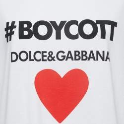 Pre Owned Dolce & Gabbana White Cotton Boycott Logo Print T-Shirt M