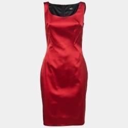 Pre Owned D&G Red Satin Sleeveless Sheath Dress M