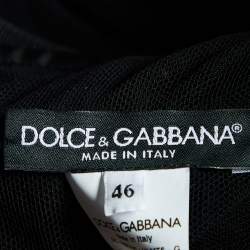 Pre Owned Dolce & Gabbana Black Plumetis Tulle Ruched Midi Dress L