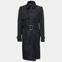 Dolce & Gabbana Black Synthetic Double-Breasted Belted Coat L