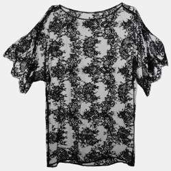Pre Owned Dolce & Gabbana Black Floral Lace Sheer Top S