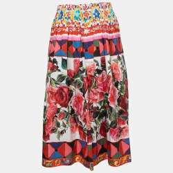 Pre Owned Dolce & Gabbana Multicolor Mambo Print Cotton Pleated Skirt M
