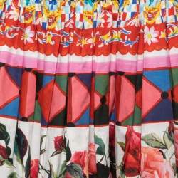 Pre Owned Dolce & Gabbana Multicolor Mambo Print Cotton Pleated Skirt M