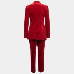 Pre Owned Dolce & Gabbana Red Velvet Double-Breasted Suit M