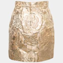 Pre Owned Dolce & Gabbana Gold Floral Jacquard Lace Trimmed Mini Skirt S