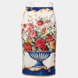 Pre Owned Dolce & Gabbana Multicolor Floral Vase Print Silk Midi Skirt S