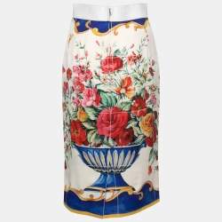 Pre Owned Dolce & Gabbana Multicolor Floral Vase Print Silk Midi Skirt S