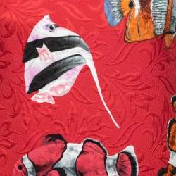 Pre Owned Dolce & Gabbana Red Fish Print Jacquard Sleeveless Shift Dress S