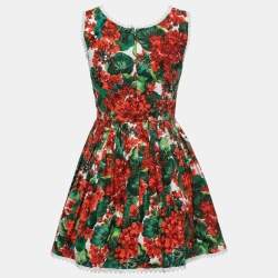 Pre Owned Dolce & Gabbana Red Floral Printed Cotton Sleeveless Mini Dress S