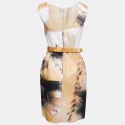 Dolce & Gabbana Beige Floral Hand Painted Canvas Limited Edition Midi Dress M