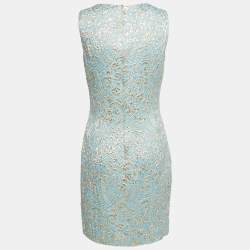 Pre Owned Dolce & Gabbana Blue & Gold Jacquard Silk Sleeveless Dress M