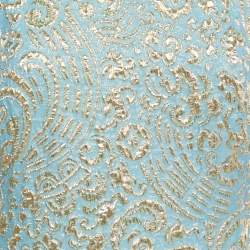 Pre Owned Dolce & Gabbana Blue & Gold Jacquard Silk Sleeveless Dress M