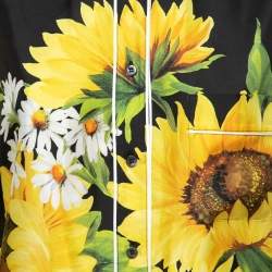 Pre Owned Dolce & Gabbana Black Sunflower Printed Silk Pajama Shirt M