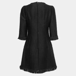Pre Owned Dolce & Gabbana Black Tweed Fringed Mid-Length Dress M