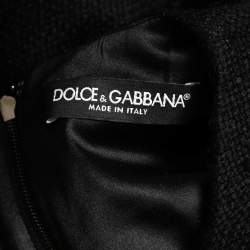Pre Owned Dolce & Gabbana Black Tweed Fringed Mid-Length Dress M