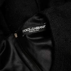 Pre Owned Dolce & Gabbana Black Tweed Fringed Mid-Length Dress M