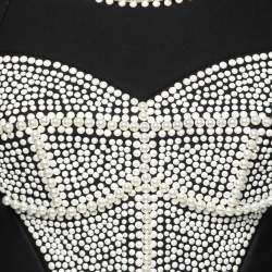 Pre Owned Dolce & Gabbana Black Neoprene Pearl Beaded Corset Cropped Sweatshirt S