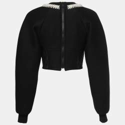 Pre Owned Dolce & Gabbana Black Neoprene Pearl Beaded Corset Cropped Sweatshirt S