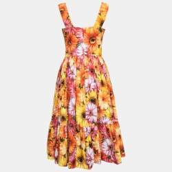 Pre Owned Dolce & Gabbana Multicolor Floral Print Cotton Flared Midi Dress M