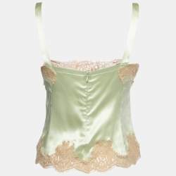 Pre Owned Dolce & Gabbana Green Silk Lace Trimmed Camisole Top M