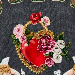 Pre Owned Dolce & Gabbana Dark Grey Embroidered Cashmere Crewneck Sweater S