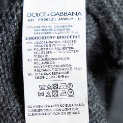 Pre Owned Dolce & Gabbana Dark Grey Embroidered Cashmere Crewneck Sweater S