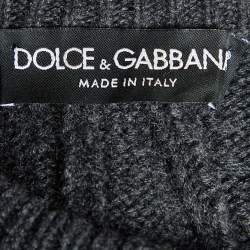 Pre Owned Dolce & Gabbana Dark Grey Embroidered Cashmere Crewneck Sweater S