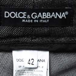 Pre Owned Dolce & Gabbana Black Denim Satin Stripe Detail Jeans M Waist 27"