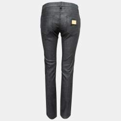 Pre Owned Dolce & Gabbana Black Denim Satin Stripe Detail Jeans M Waist 27"