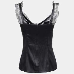 Pre Owned Dolce & Gabbana Black Satin & Lace Trimmed Camisole M