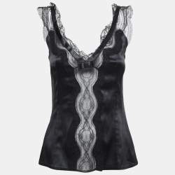 Pre Owned Dolce & Gabbana Black Satin & Lace Trimmed Camisole M
