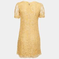 Pre Owned Dolce & Gabbana Yellow Floral Lace Pocket Detail Short Dress M