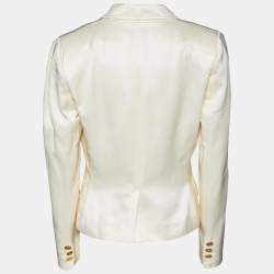 Pre Owned Dolce & Gabbana Cream Cotton & Silk Button Front Blazer M