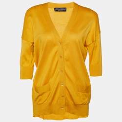 Pre Owned Dolce & Gabbana Yellow Cotton Knit Button Front Cardigan S