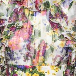 Pre Owned Dolce & Gabbana Multicolor Floral Printed Silk Chiffon Ruffled Top S