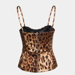 Pre Owned Dolce & Gabbana Brown Leopard Print Satin Silk Corset Top S