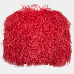 Pre Owned Dolce & Gabbana Red Ostrich Feather Cropped Bolero Jacket XS