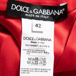 Pre Owned Dolce & Gabbana Red Striped Silk Pleated Front Tie Neck Blouse M
