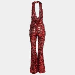 Dolce & Gabbana Red Sequined Halterneck Jumpsuit S