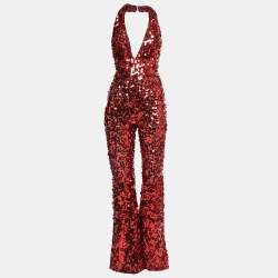 Dolce & Gabbana Red Sequined Halterneck Jumpsuit S