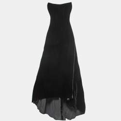 Pre Owned Dolce & Gabbana Black Velvet Corset Detail Strapless Asymmetrical Long Dress S