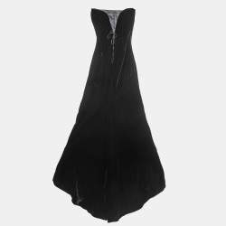 Pre Owned Dolce & Gabbana Black Velvet Corset Detail Strapless Asymmetrical Long Dress S