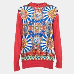 Dolce & Gabbana Red Printed Silk & Knit Pullover M